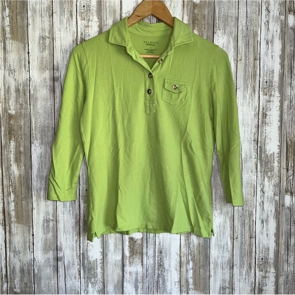 Talbots Tops - Talbots Green Button Neck Blouse